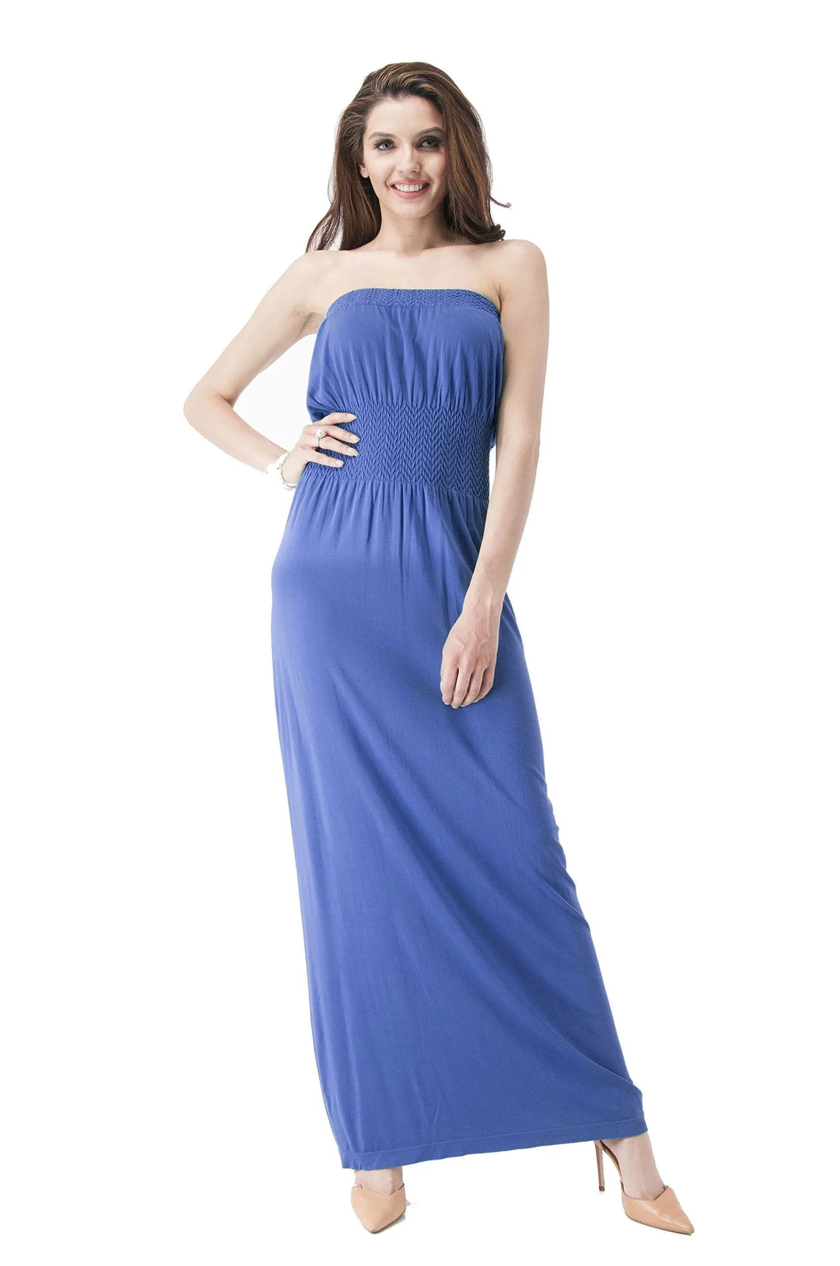 Hollywood Star Fashion Sleeveless Tube Top Smocked Seamless Maxi Dress