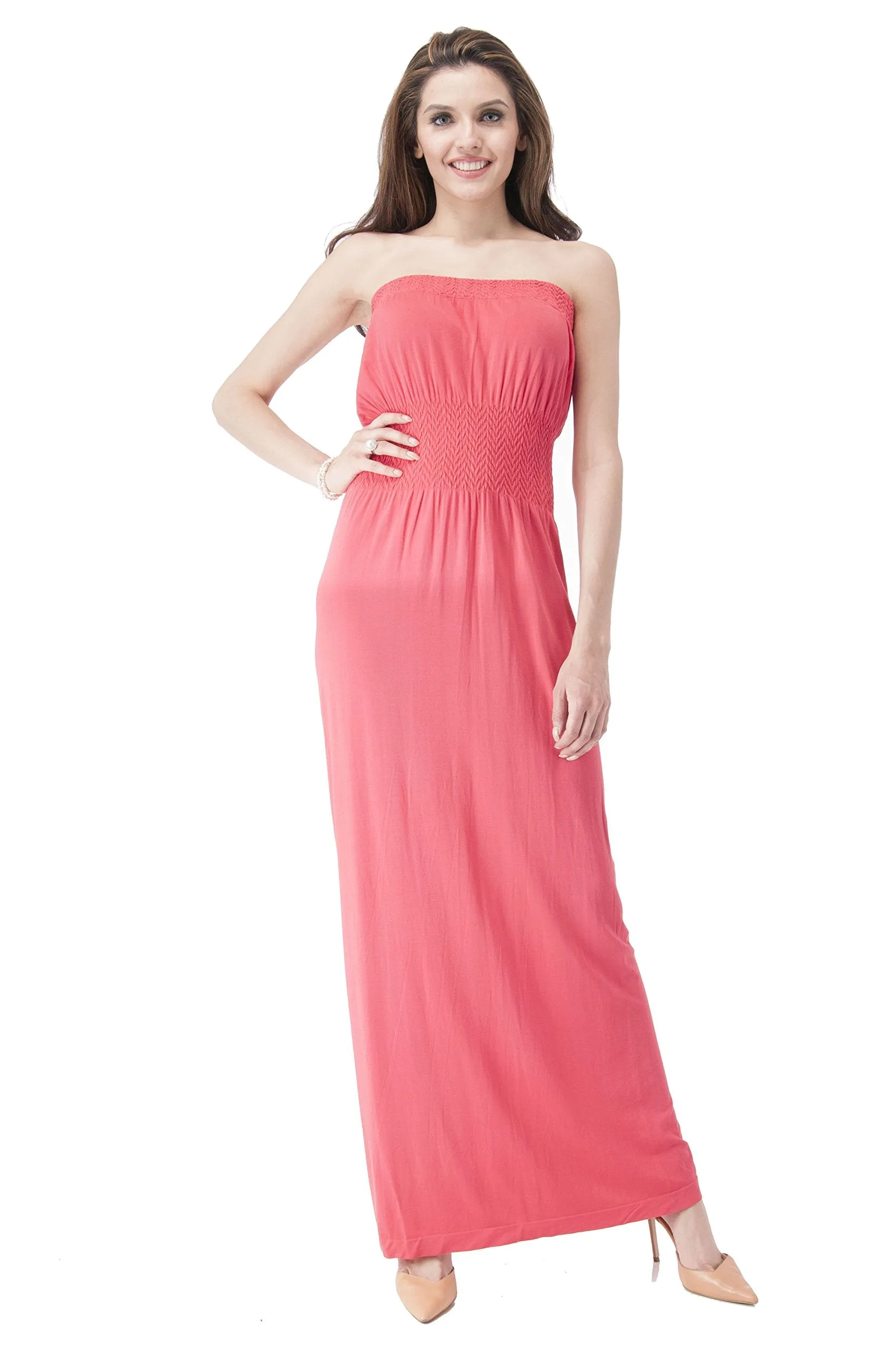 Hollywood Star Fashion Sleeveless Tube Top Smocked Seamless Maxi Dress