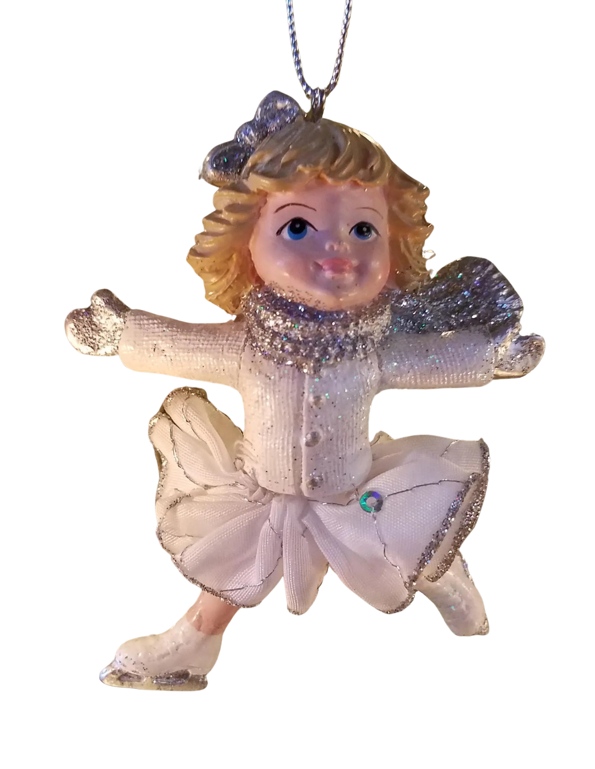 Ice skater ornament with light hair - resin 3.5"