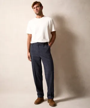 Italian Wool Side Elastic Trouser in Navy Glen Plaid