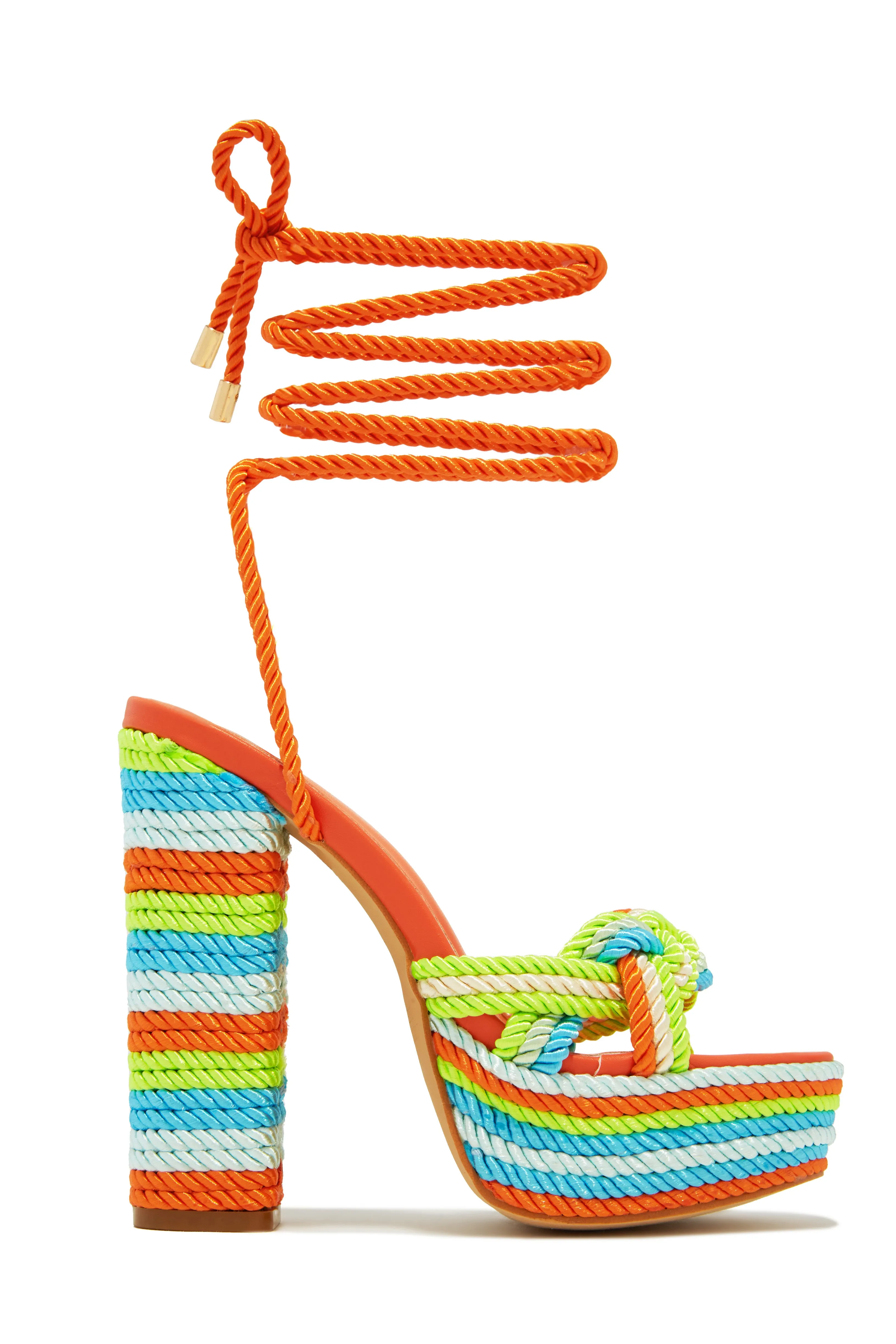 Jadyn Platform Lace Up Block Heels - Green