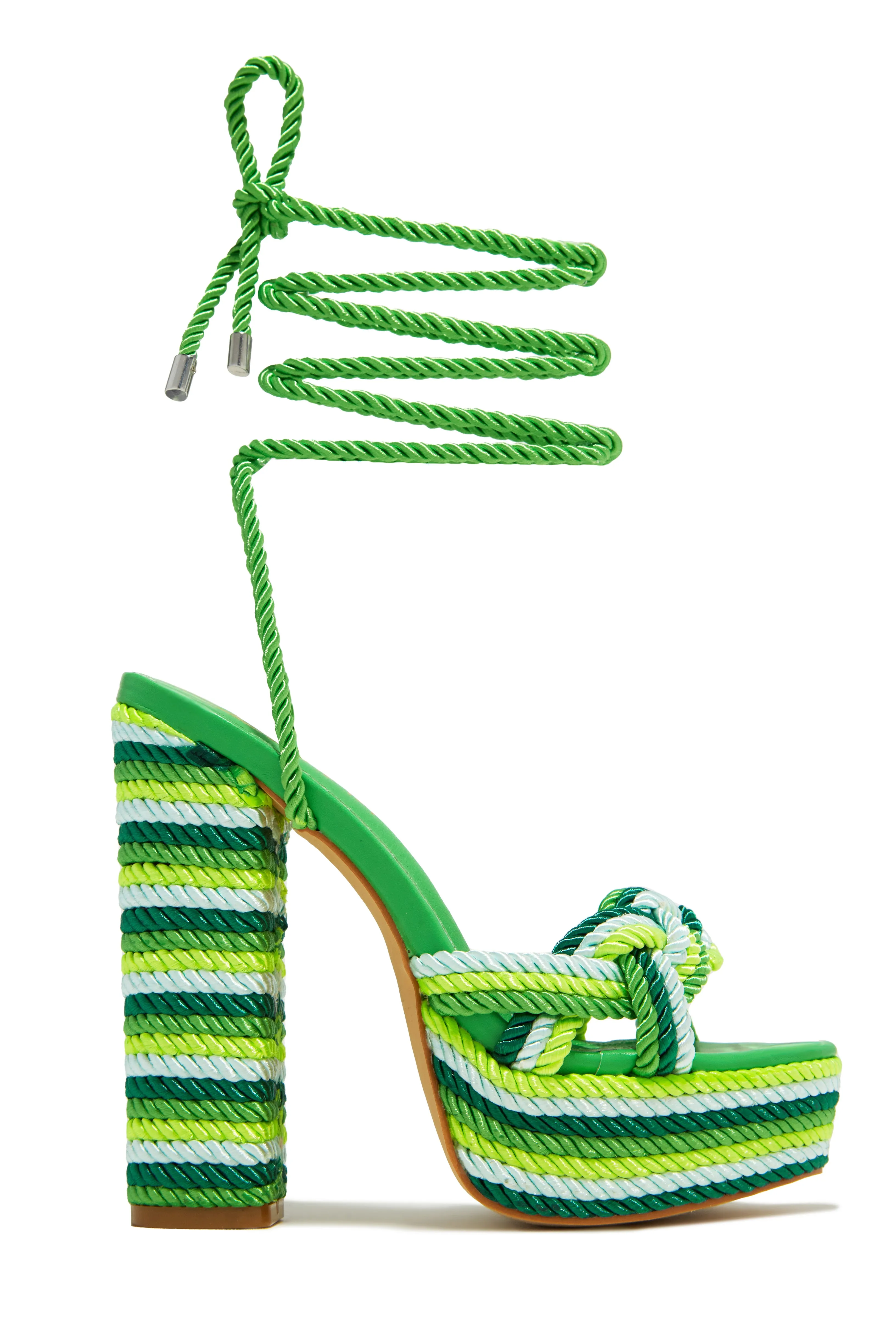 Jadyn Platform Lace Up Block Heels - Green