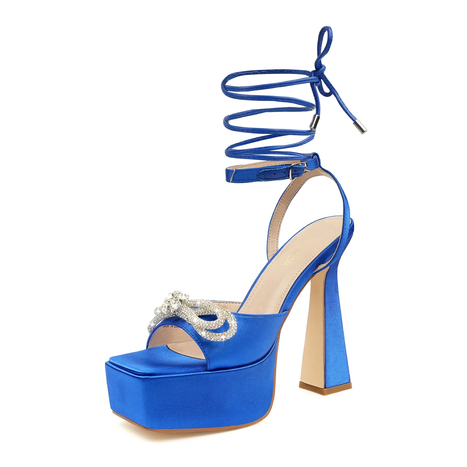 JENN ARDOR Womens Platform Heels Lace Up High Strappy Sandals 5 inch Chunky Prom Shoes (tie-up/buckle)
