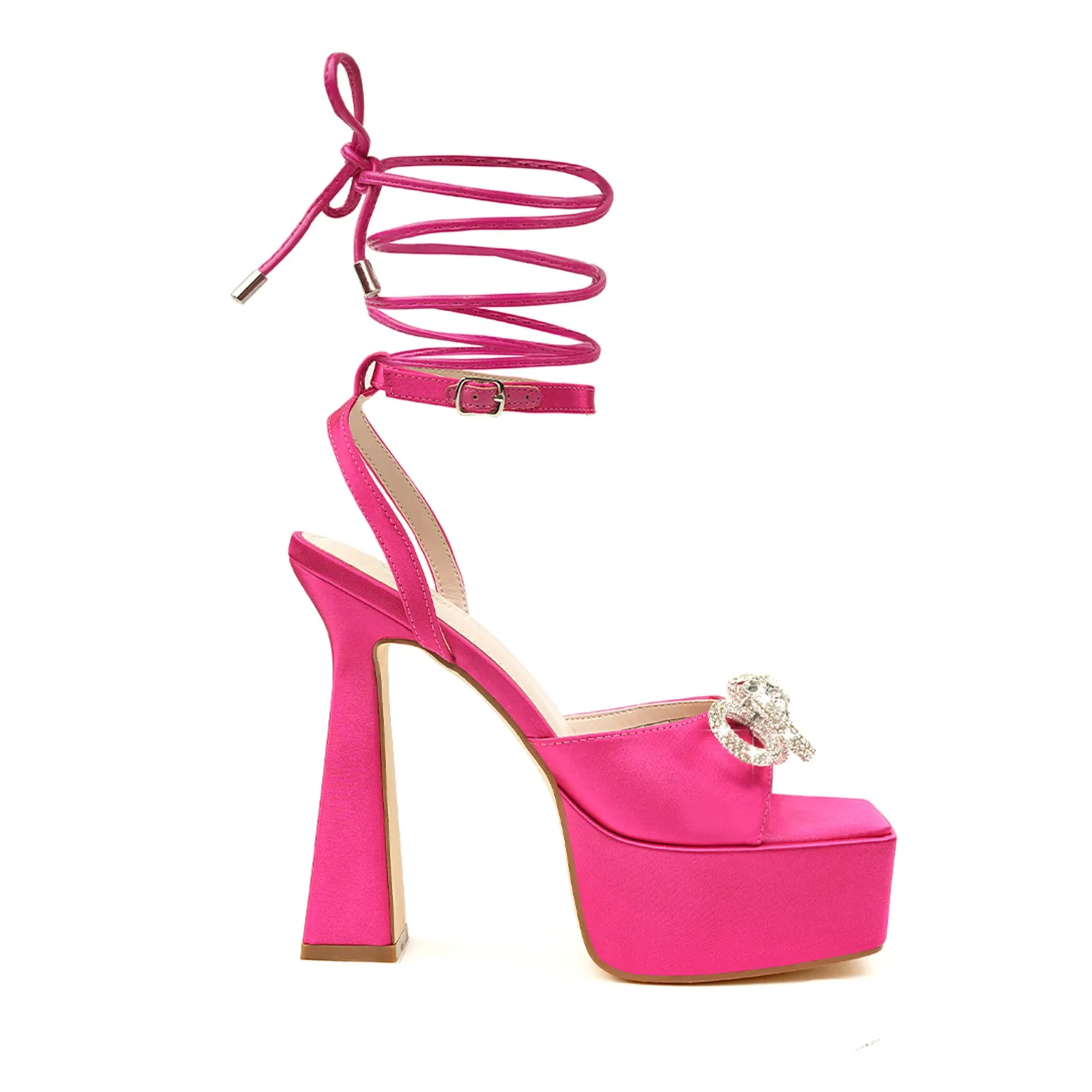 JENN ARDOR Womens Platform Heels Lace Up High Strappy Sandals 5 inch Chunky Prom Shoes (tie-up/buckle)