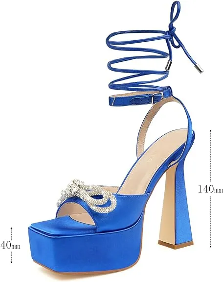 JENN ARDOR Womens Platform Heels Lace Up High Strappy Sandals 5 inch Chunky Prom Shoes (tie-up/buckle)