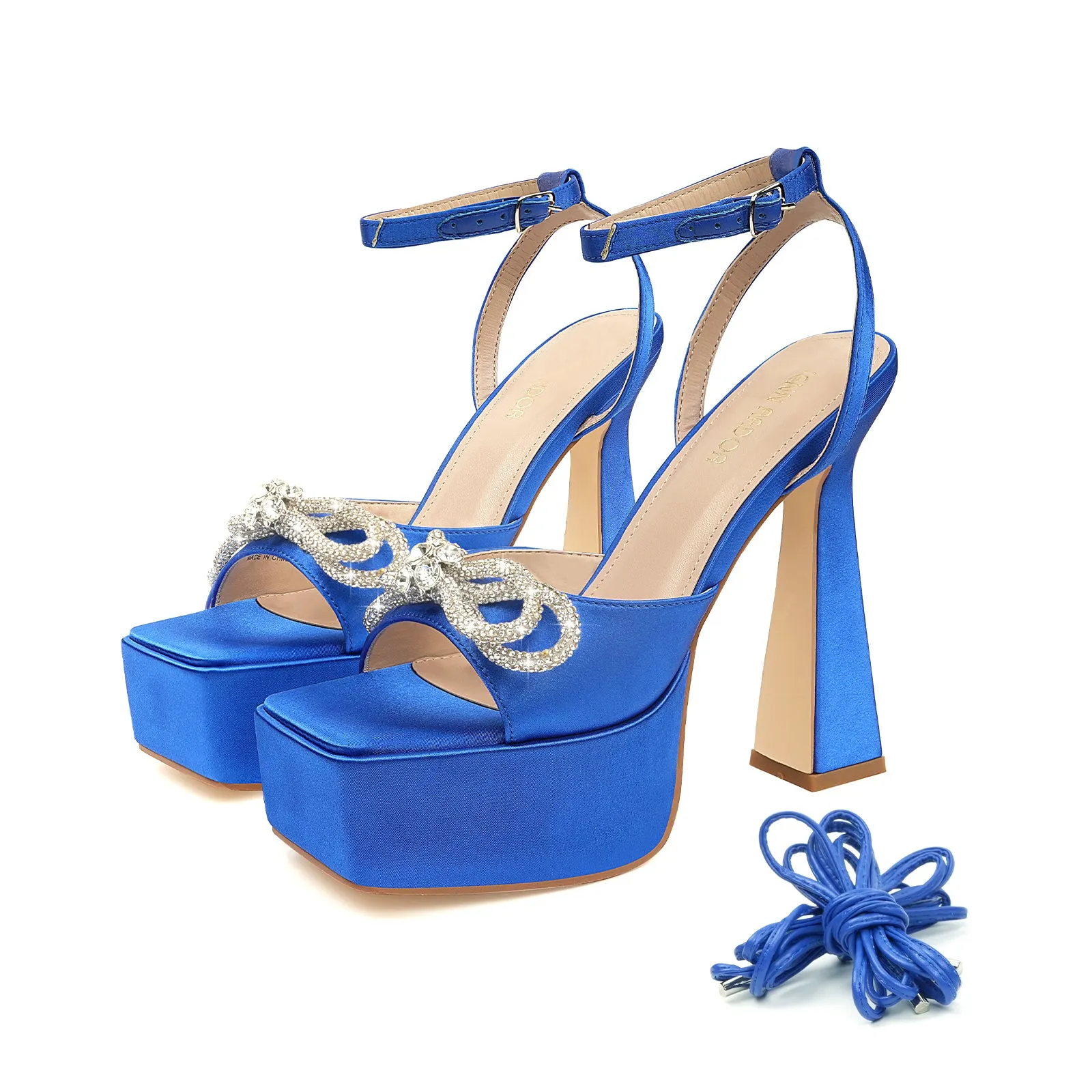 JENN ARDOR Womens Platform Heels Lace Up High Strappy Sandals 5 inch Chunky Prom Shoes (tie-up/buckle)