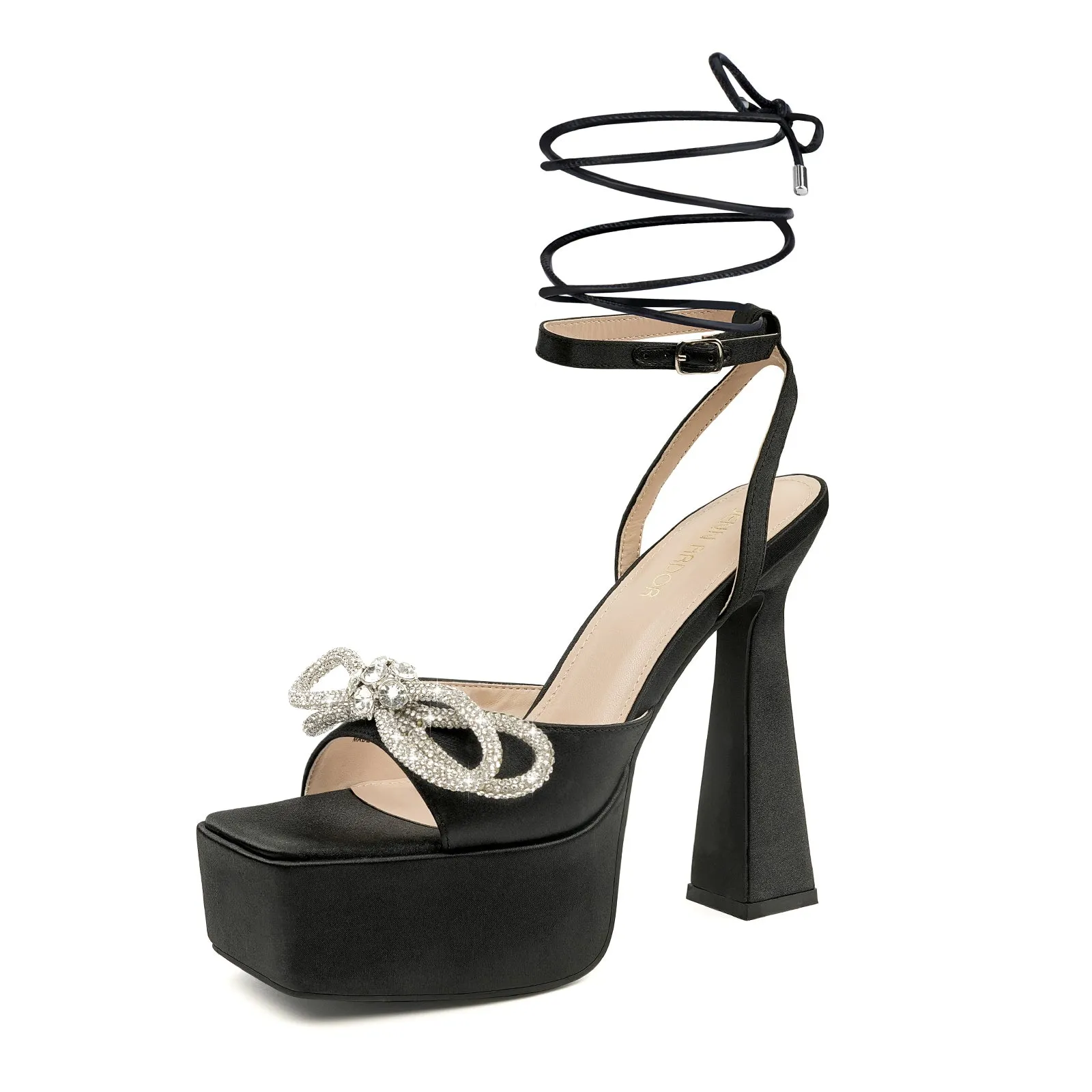 JENN ARDOR Womens Platform Heels Lace Up High Strappy Sandals 5 inch Chunky Prom Shoes (tie-up/buckle)