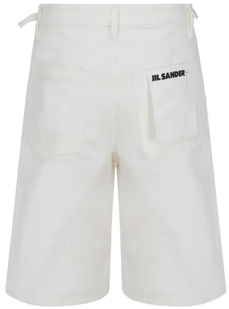 Jil Sander Logo Embroidered Denim Shorts White