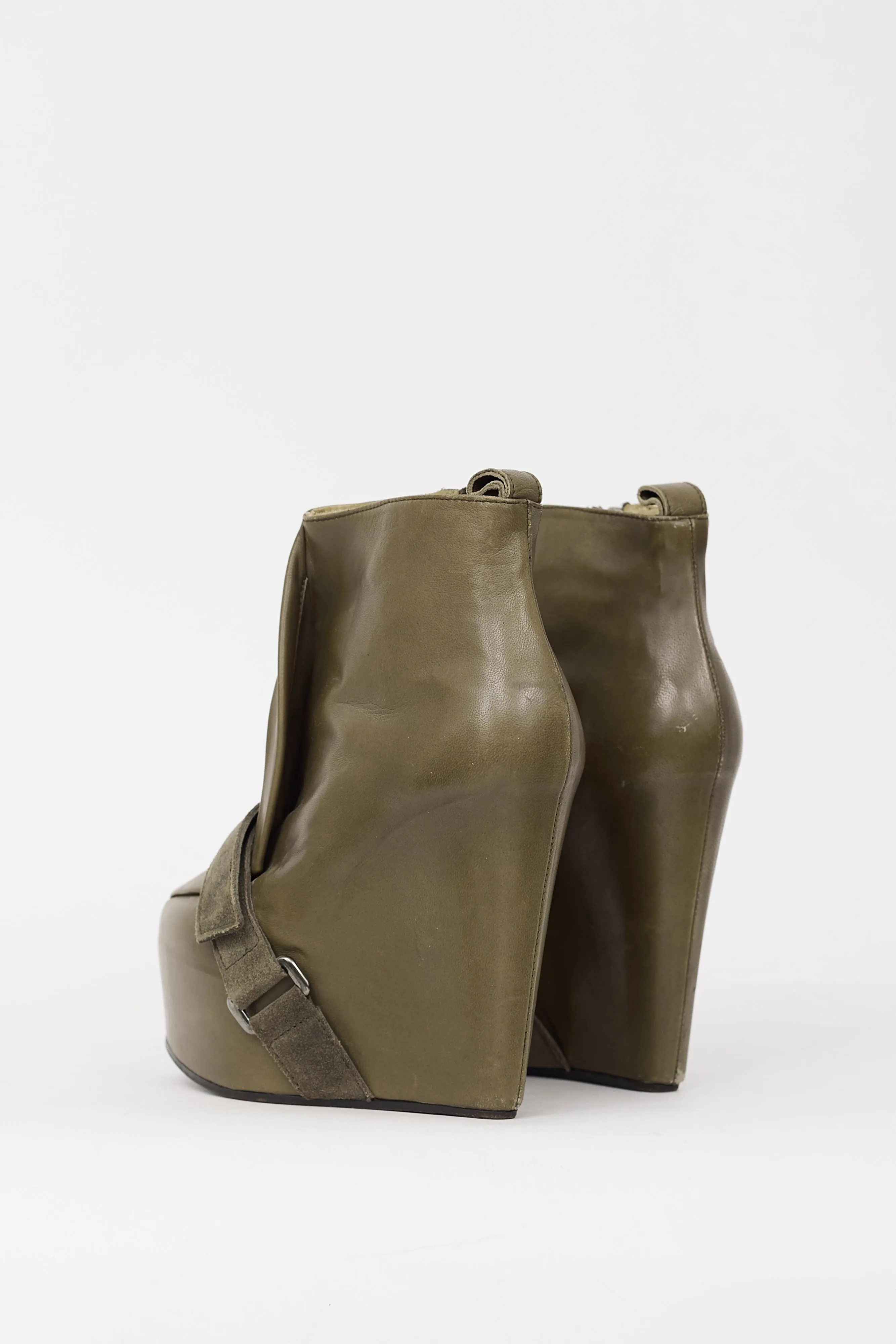 Khaki Green Leather Admire Wedge Boot