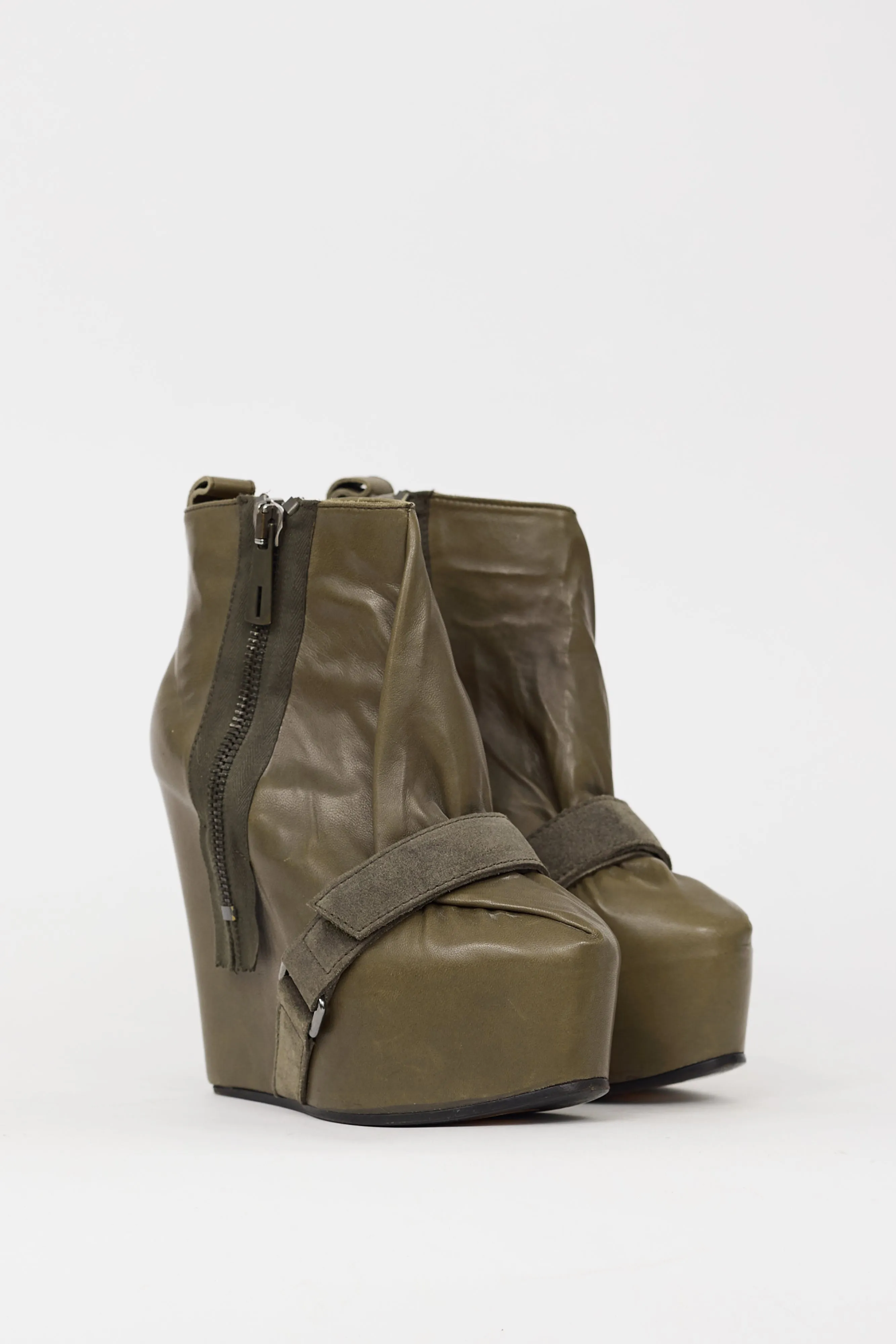 Khaki Green Leather Admire Wedge Boot