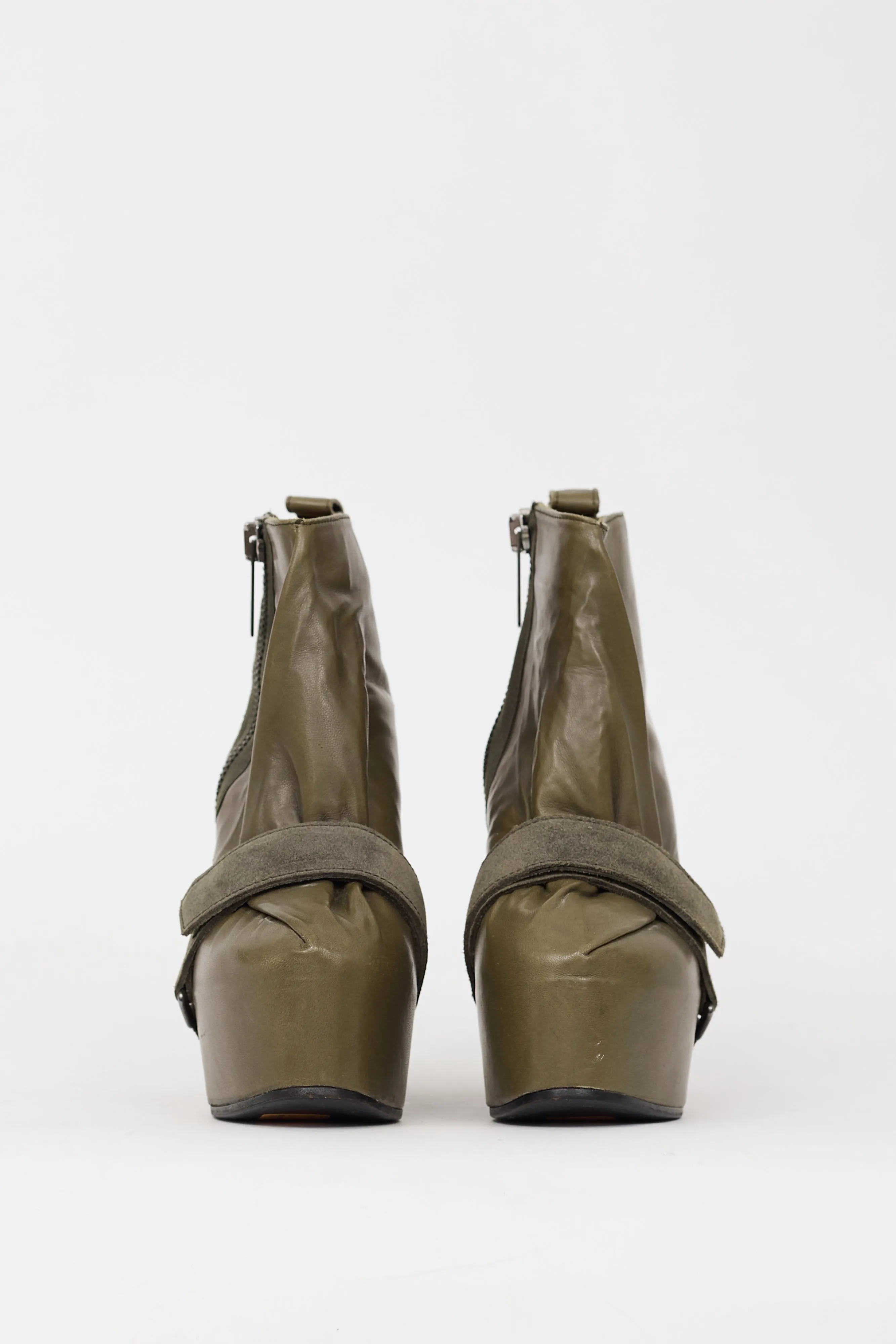 Khaki Green Leather Admire Wedge Boot