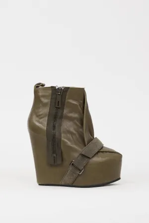 Khaki Green Leather Admire Wedge Boot