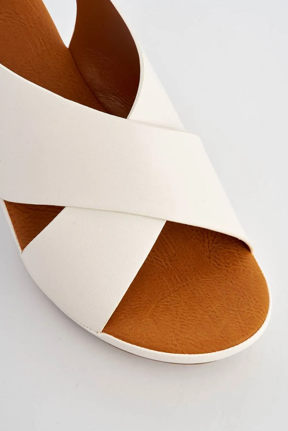 Klara Criss-Cross Straps Wedge Sandals in White