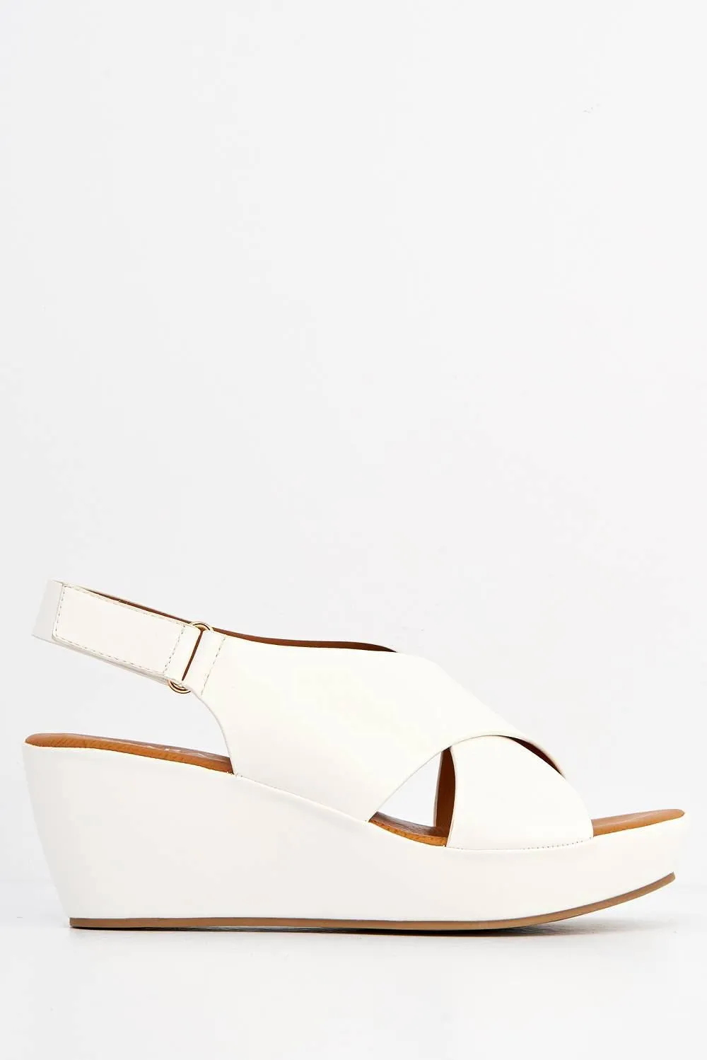 Klara Criss-Cross Straps Wedge Sandals in White