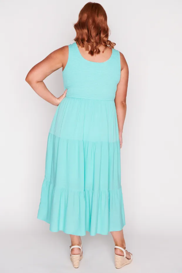 Krystie Sea Green Shirred Dress