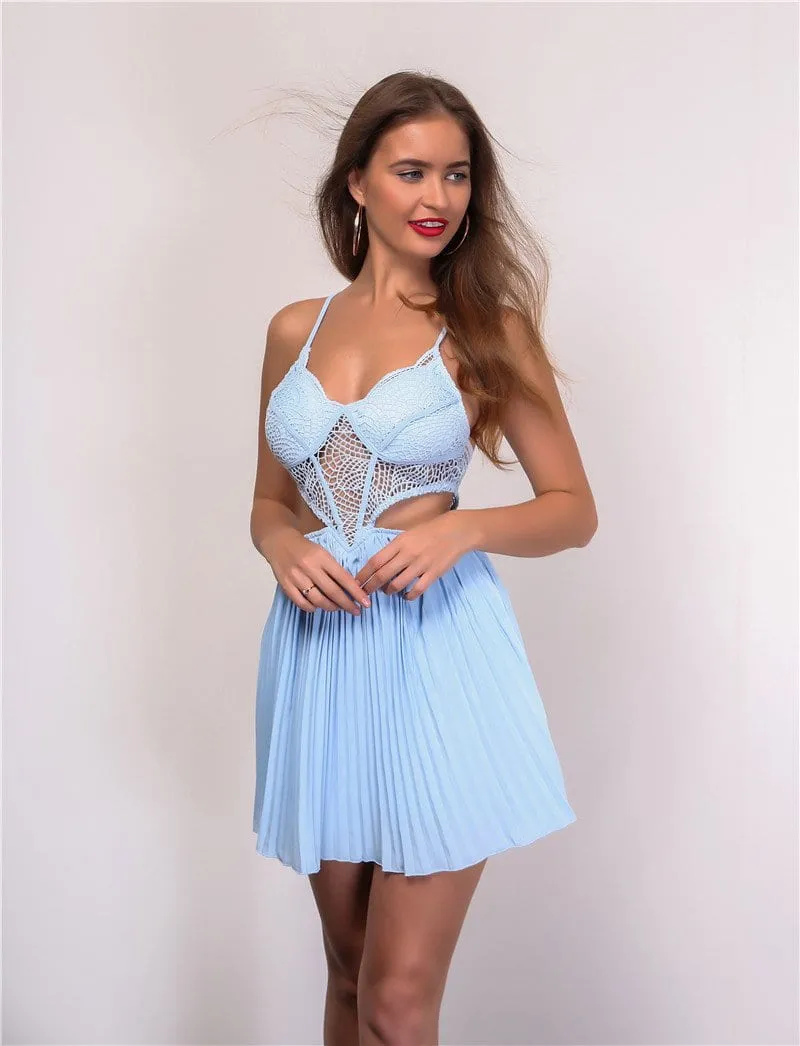 Lace cutout Pleated skater dress