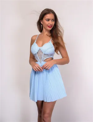 Lace cutout Pleated skater dress