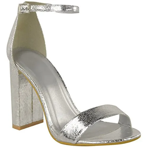 Ladies Block High Heels Ankle Strap Open Toe