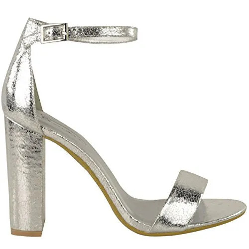 Ladies Block High Heels Ankle Strap Open Toe