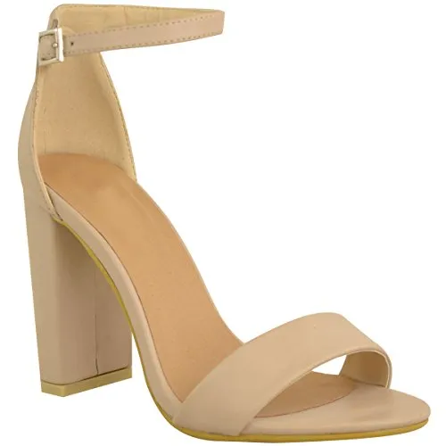 Ladies Block High Heels Ankle Strap Open Toe