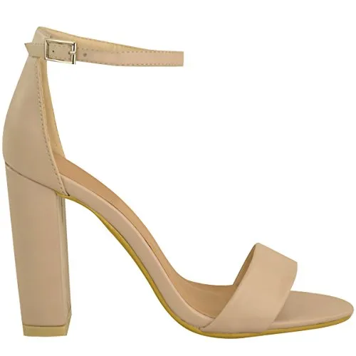 Ladies Block High Heels Ankle Strap Open Toe