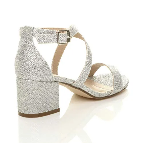 Ladies Mid Low Block Heel Ankle Strap Sandal Shape