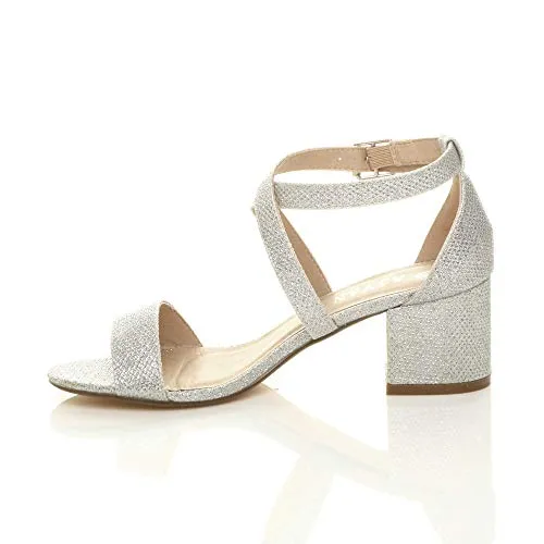 Ladies Mid Low Block Heel Ankle Strap Sandal Shape