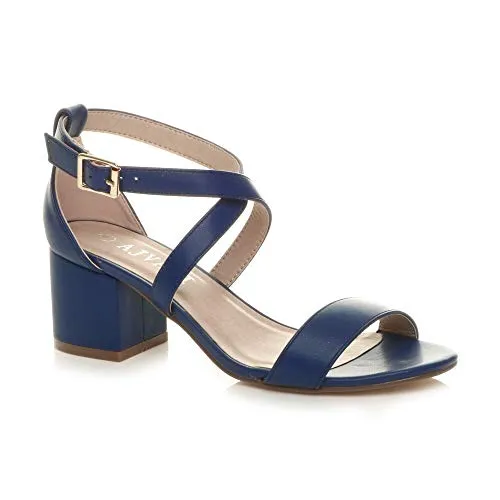 Ladies Mid Low Block Heel Ankle Strap Sandal Shape