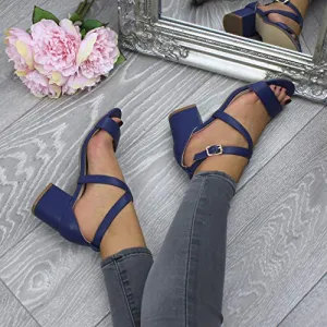 Ladies Mid Low Block Heel Ankle Strap Sandal Shape