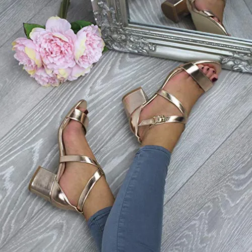 Ladies Mid Low Block Heel Ankle Strap Sandal Shape