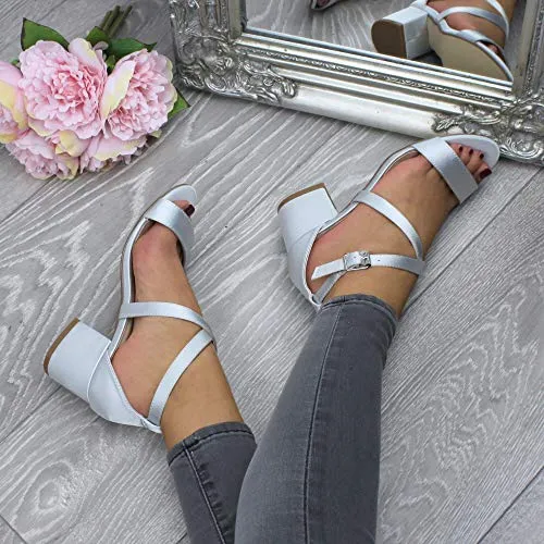 Ladies Mid Low Block Heel Ankle Strap Sandal Shape