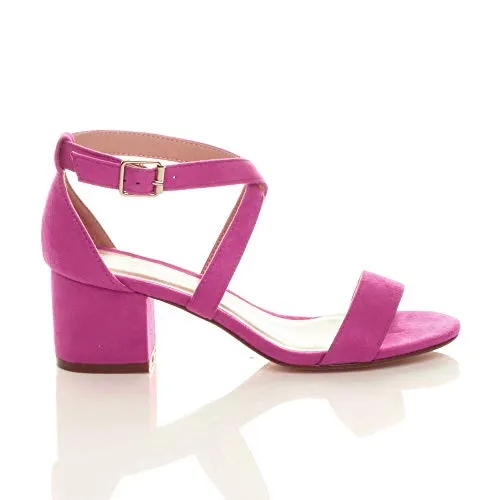 Ladies Mid Low Block Heel Ankle Strap Sandal Shape