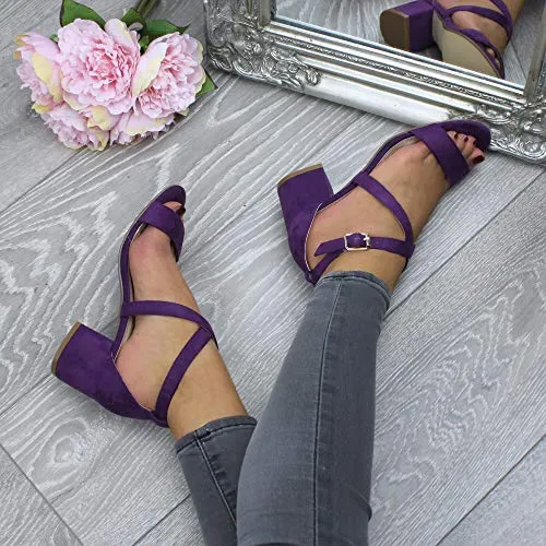 Ladies Mid Low Block Heel Ankle Strap Sandal Shape