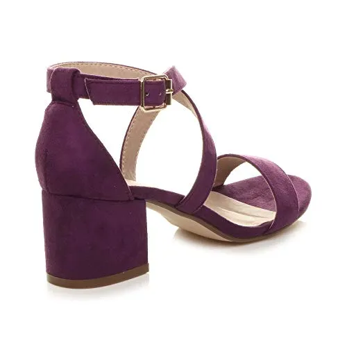Ladies Mid Low Block Heel Ankle Strap Sandal Shape