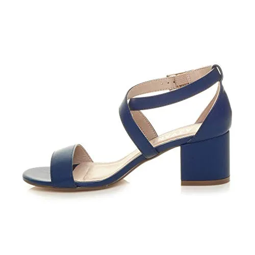 Ladies Mid Low Block Heel Ankle Strap Sandal Shape