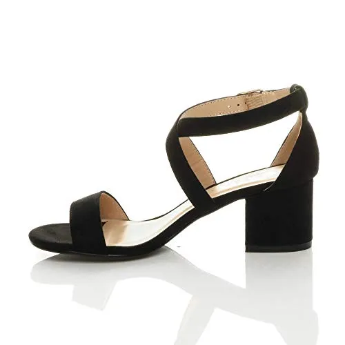 Ladies Mid Low Block Heel Ankle Strap Sandal Shape