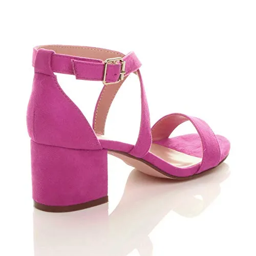 Ladies Mid Low Block Heel Ankle Strap Sandal Shape