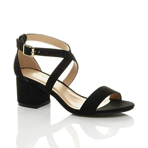 Ladies Mid Low Block Heel Ankle Strap Sandal Shape