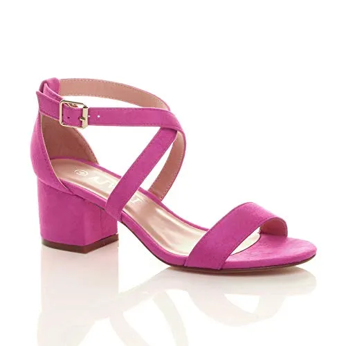 Ladies Mid Low Block Heel Ankle Strap Sandal Shape