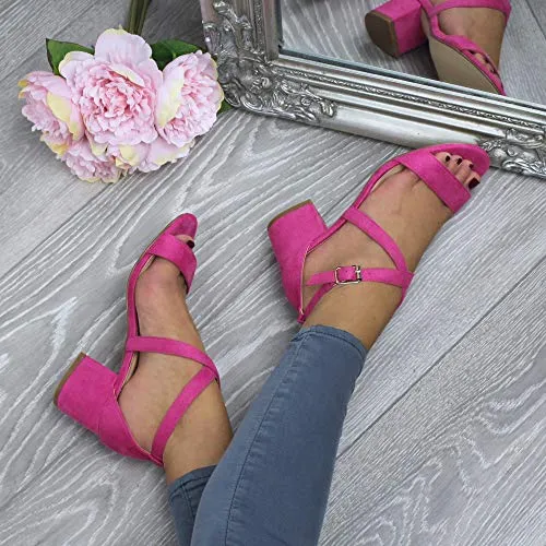 Ladies Mid Low Block Heel Ankle Strap Sandal Shape