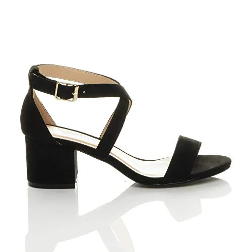 Ladies Mid Low Block Heel Ankle Strap Sandal Shape