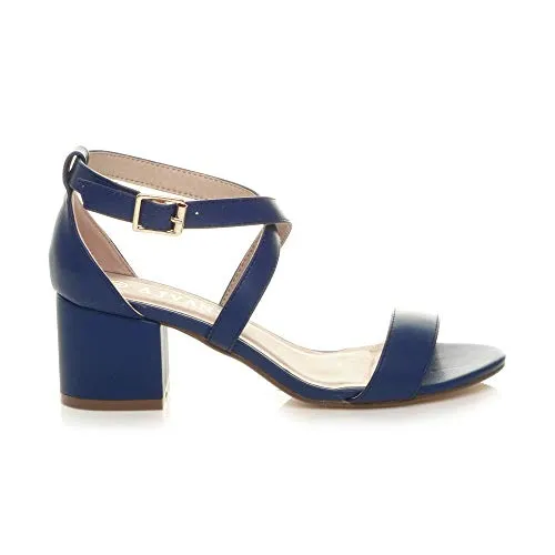 Ladies Mid Low Block Heel Ankle Strap Sandal Shape