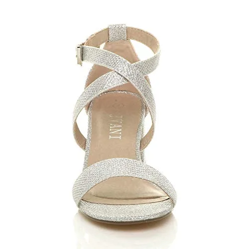 Ladies Mid Low Block Heel Ankle Strap Sandal Shape