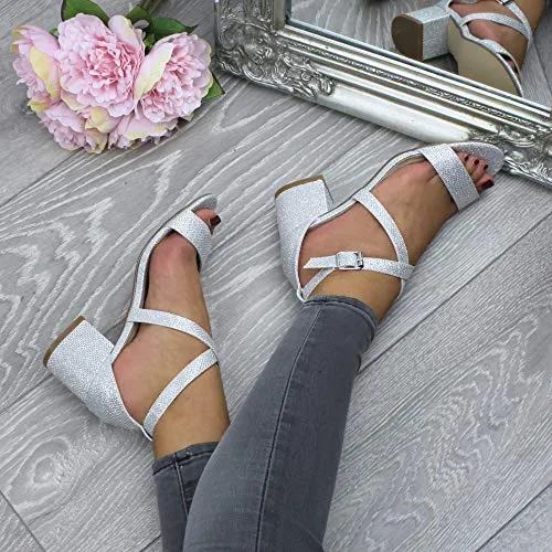 Ladies Mid Low Block Heel Ankle Strap Sandal Shape