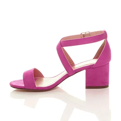 Ladies Mid Low Block Heel Ankle Strap Sandal Shape