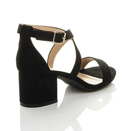 Ladies Mid Low Block Heel Ankle Strap Sandal Shape