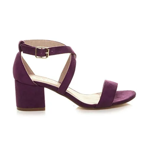Ladies Mid Low Block Heel Ankle Strap Sandal Shape
