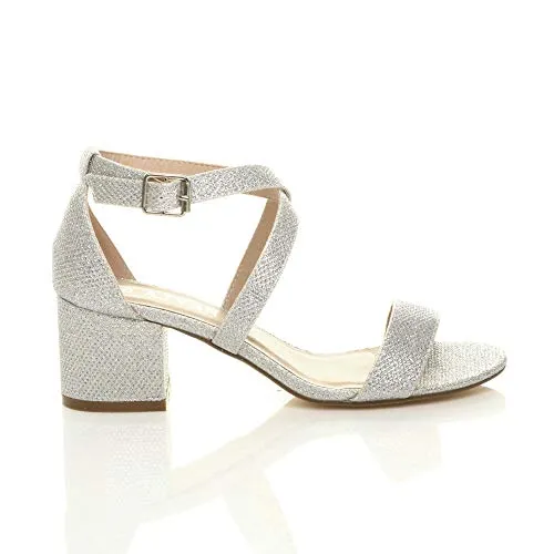 Ladies Mid Low Block Heel Ankle Strap Sandal Shape