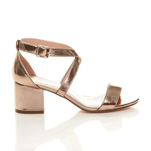 Ladies Mid Low Block Heel Ankle Strap Sandal Shape