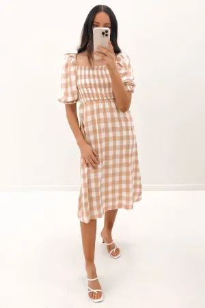 Laylin Midi Dress Beige Check